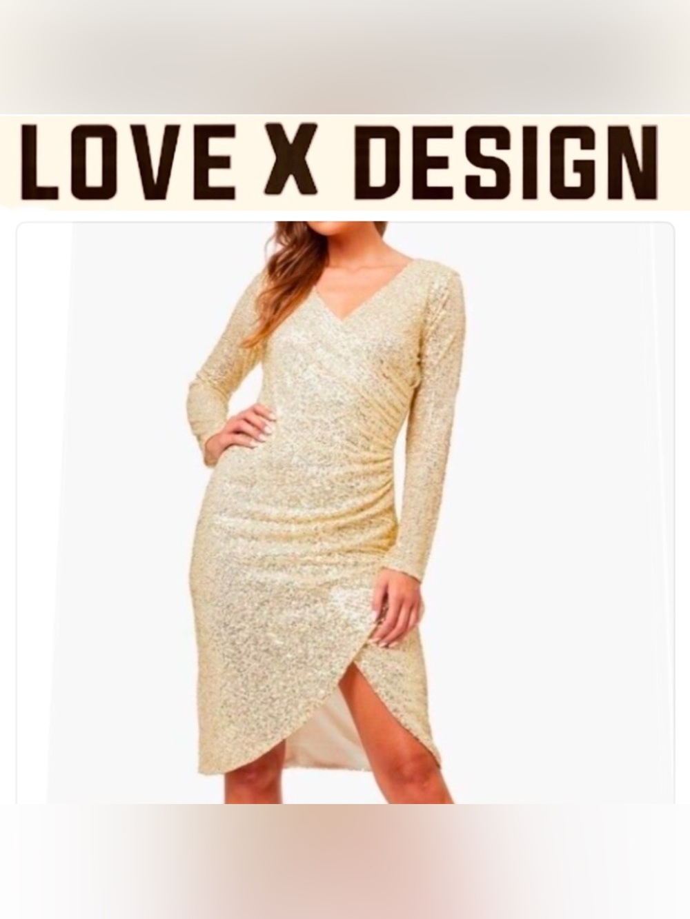 LOVE BY DESIGN Gold color
Frances Sequin V-Neck Dress size M  Ex pre loved cond